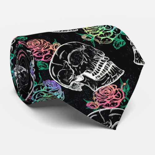 Skulls and Ombre Roses  Gothic Glam Pastel Grunge Neck Tie