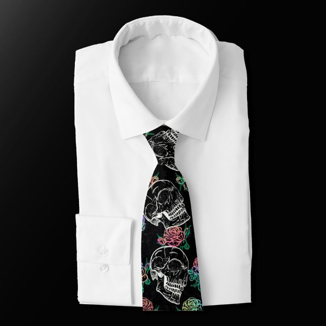 Skulls and Ombre Roses | Gothic Glam Pastel Grunge Neck Tie (Creator Uploaded)