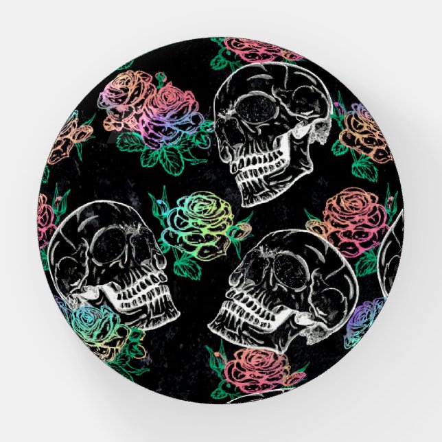 Skulls and Ombre Roses | Gothic Glam Pastel Grunge Paperweight (Front)
