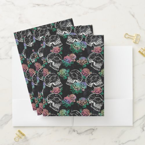 Skulls and Ombre Roses  Gothic Glam Pastel Grunge Pocket Folder