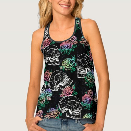 Skulls and Ombre Roses  Gothic Glam Pastel Grunge Tank Top