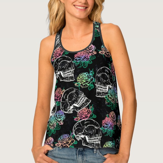Skulls and Ombre Roses | Gothic Glam Pastel Grunge Tank Top (Front)