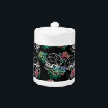 Skulls and Ombre Roses | Gothic Glam Pastel Grunge Teapot<br><div class="desc">#abstractart Feminine 90s gothic grunge in a seamless pattern of chalk sugar skulls accented with soft ombre pastel roses on a crushed velvet chalkboard texture background inspired by Halloween and Mexican Day of the Dead (dia de los muertos). The modern contemporary mixed medium design adds the perfect pop of color...</div>