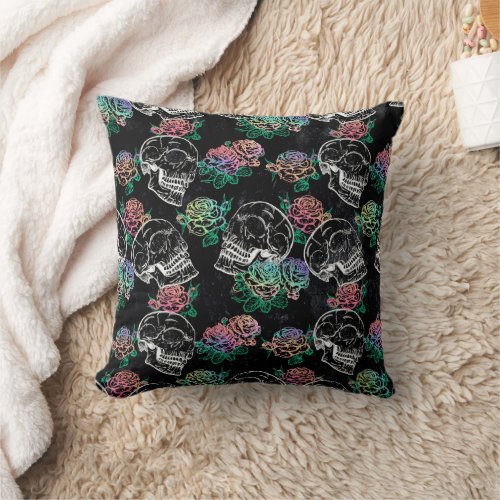 Skulls and Ombre Roses  Gothic Glam Pastel Grunge Throw Pillow