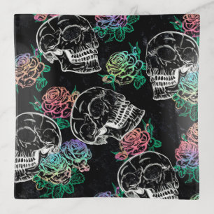Skulls and Ombre Roses   Gothic Glam Pastel Grunge Trinket Tray