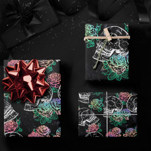 Skulls and Ombre Roses Gothic Glam Pastel Grunge Wrapping Paper Sheets