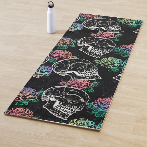 Skulls and Ombre Roses  Gothic Glam Pastel Grunge Yoga Mat