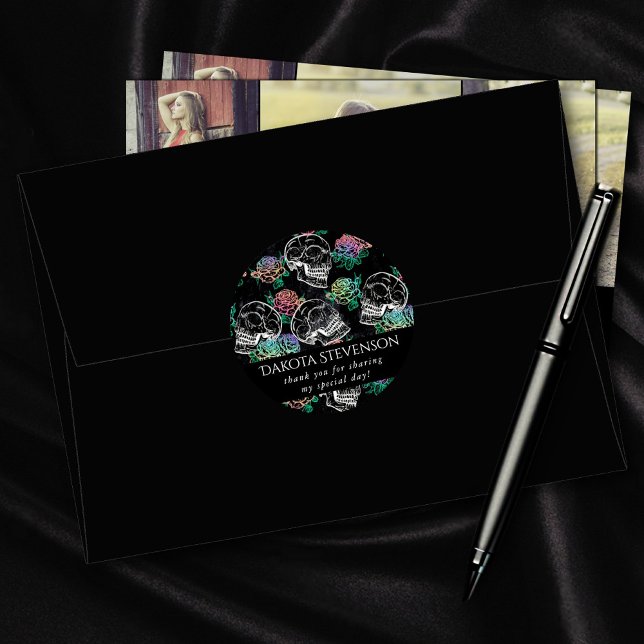 Skulls and Ombre Roses | Gothic Glam Thank You Classic Round Sticker (Creator Uploaded)