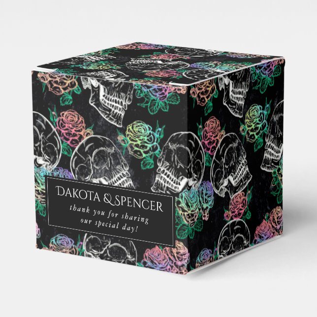 Skulls and Ombre Roses | Gothic Glam Thank You Favor Boxes (Front Side)