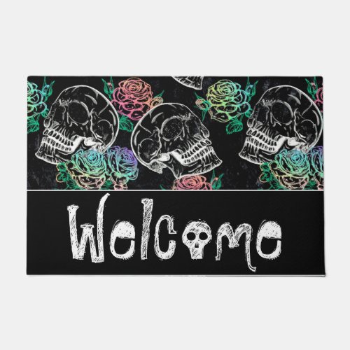 Skulls and Ombre Roses  Gothic Glam Welcome Doormat