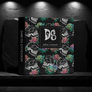 Skulls and Ombre Roses   Gothic Pastel Glam Custom 3 Ring Binder