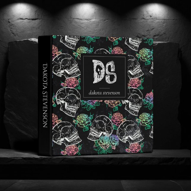 Skulls and Ombre Roses | Gothic Pastel Glam Custom 3 Ring Binder (Creator Uploaded)