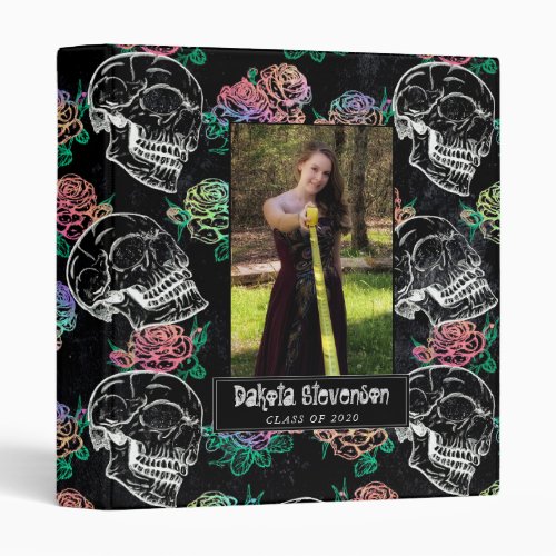 Skulls and Ombre Roses  Gothic Pastel Grad Album 3 Ring Binder