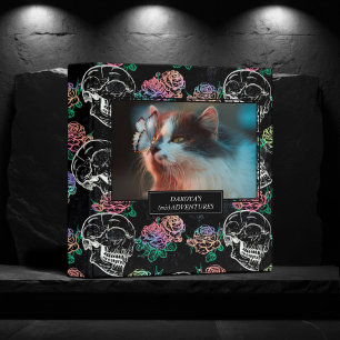 Skulls and Ombre Roses   Gothic Pastel Pet Album 3 Ring Binder
