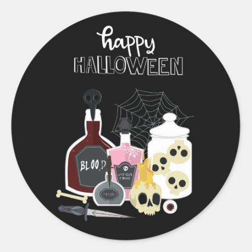 Skulls and Potions Illustrations Happy Halloween Classic Round Sticker