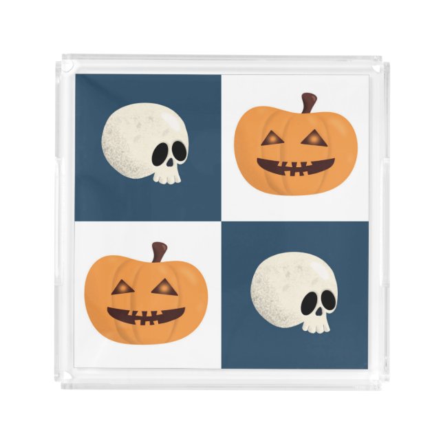 Skulls and Pumpkins Checks Acrylic Tray (Front)