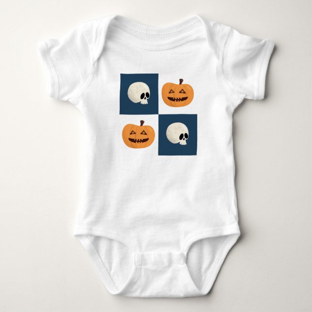 Skulls and Pumpkins Checks Baby Bodysuit (Front)