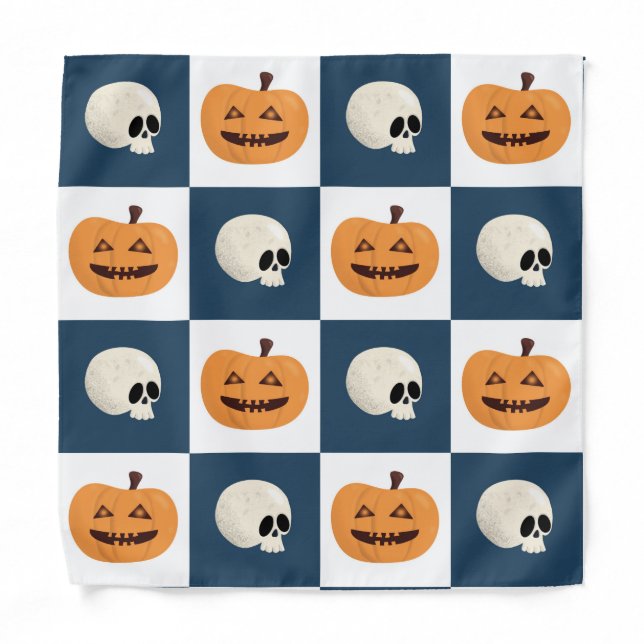 Skulls and Pumpkins Checks Bandana (Front)
