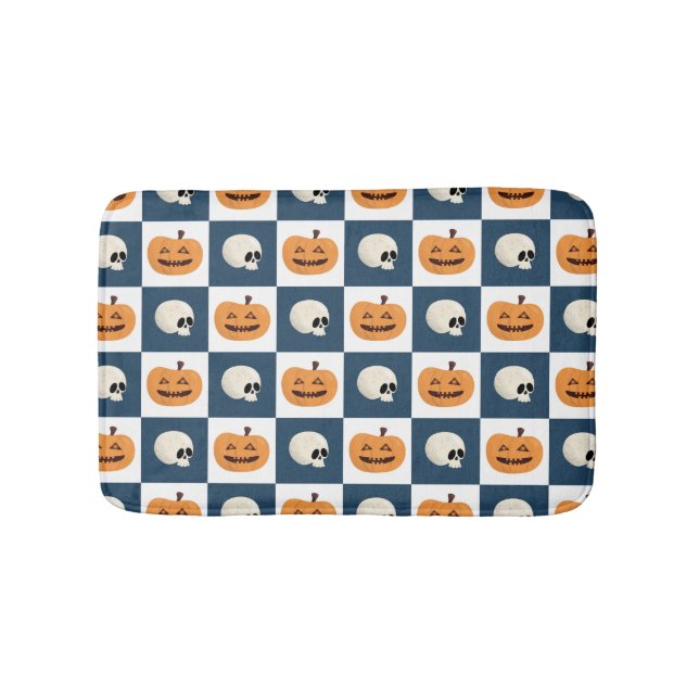 Skulls and Pumpkins Checks Bath Mat (Front)