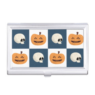 Skulls and Pumpkins Checks Business Card Case
