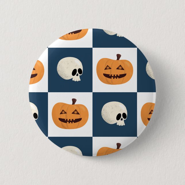 Skulls and Pumpkins Checks Button (Front)