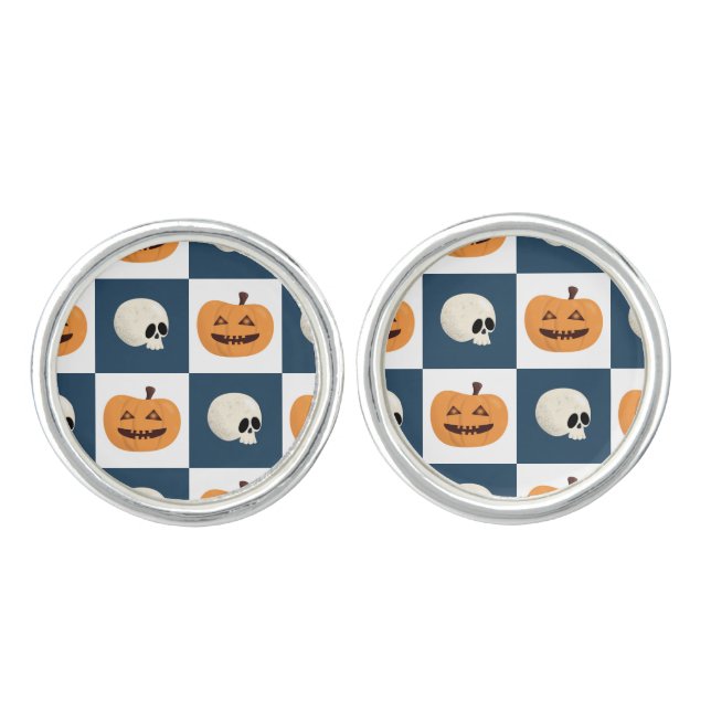Skulls and Pumpkins Checks Cufflinks (Front)