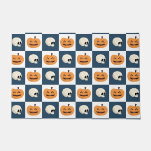 Skulls and Pumpkins Checks Doormat