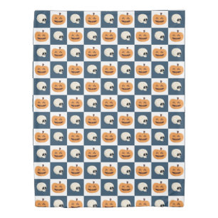 Skulls and Pumpkins Checks Duvet Cover