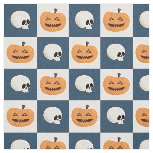Skulls and Pumpkins Checks Fabric