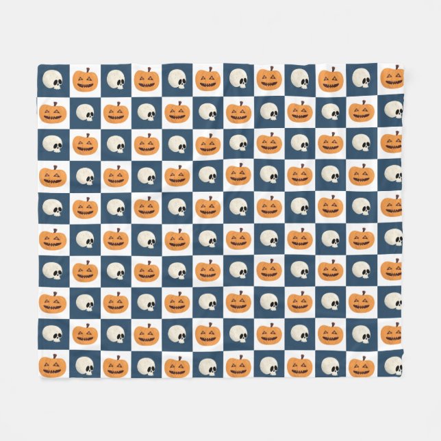 Skulls and Pumpkins Checks Fleece Blanket (Front (Horizontal))