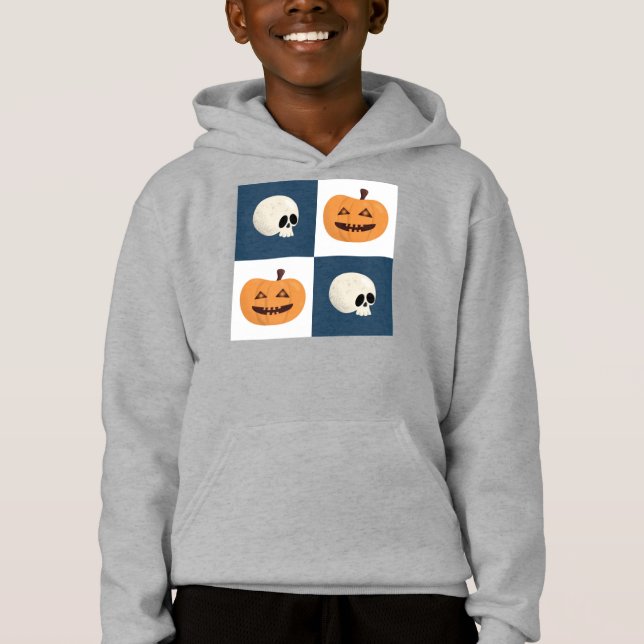 Skulls and Pumpkins Checks Hoodie (Front)