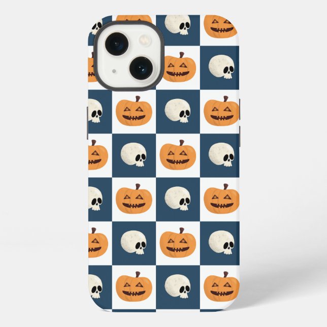 Skulls and Pumpkins Checks Iphone Case (Back)