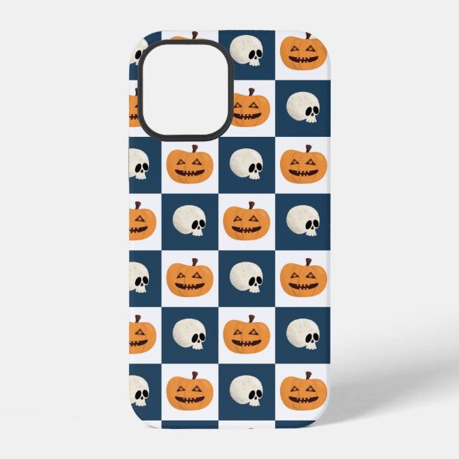 Skulls and Pumpkins Checks Iphone Case (Back)