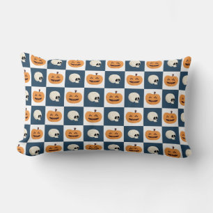 Skulls and Pumpkins Checks Lumbar Pillow