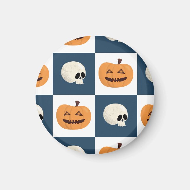 Skulls and Pumpkins Checks Magnet (Front)