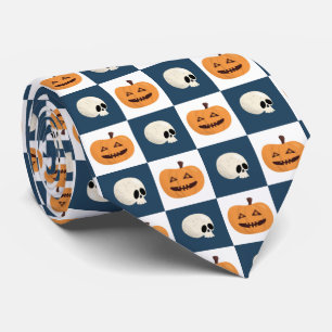Skulls and Pumpkins Checks Neck Tie