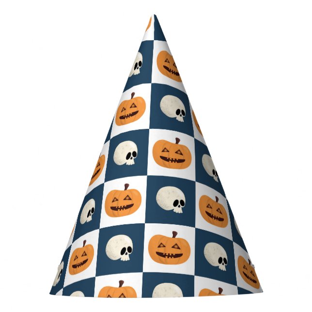 Skulls and Pumpkins Checks Party Hat (Front)