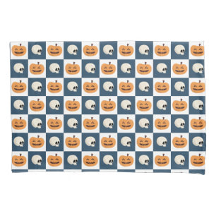 Skulls and Pumpkins Checks Pillow Case