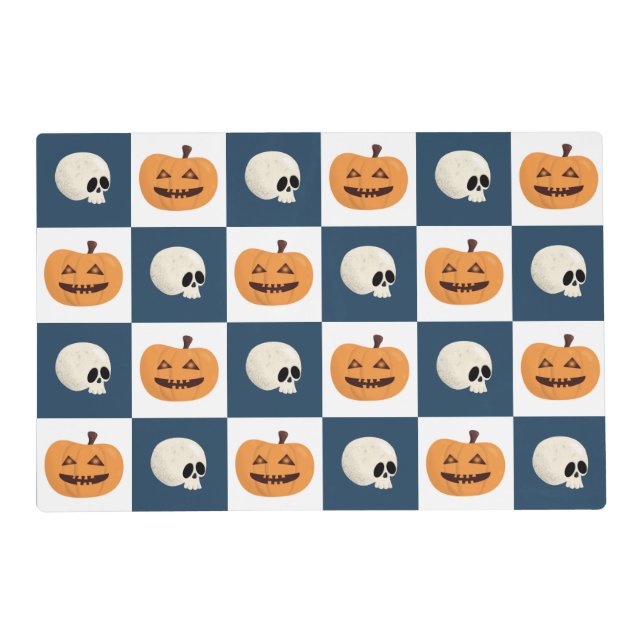 Skulls and Pumpkins Checks Placemat (Front)