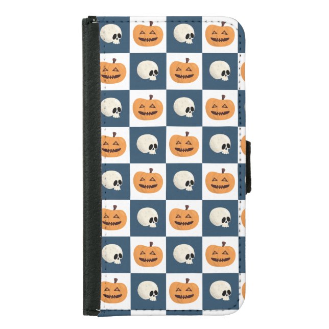 Skulls and Pumpkins Checks Samsung Galaxy Wallet Case (Front)