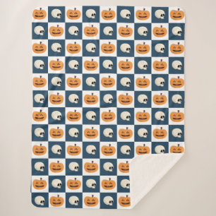 Skulls and Pumpkins Checks Sherpa Blanket