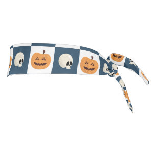 Skulls and Pumpkins Checks Tie Headband