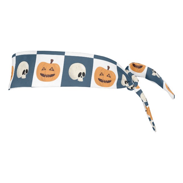 Skulls and Pumpkins Checks Tie Headband (Rotate 90)