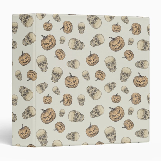 Skulls and Pumpkins Halloween Pattern 3 Ring Binder (Front/Spine)