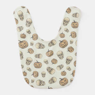 Skulls and Pumpkins Halloween Pattern Baby Bib