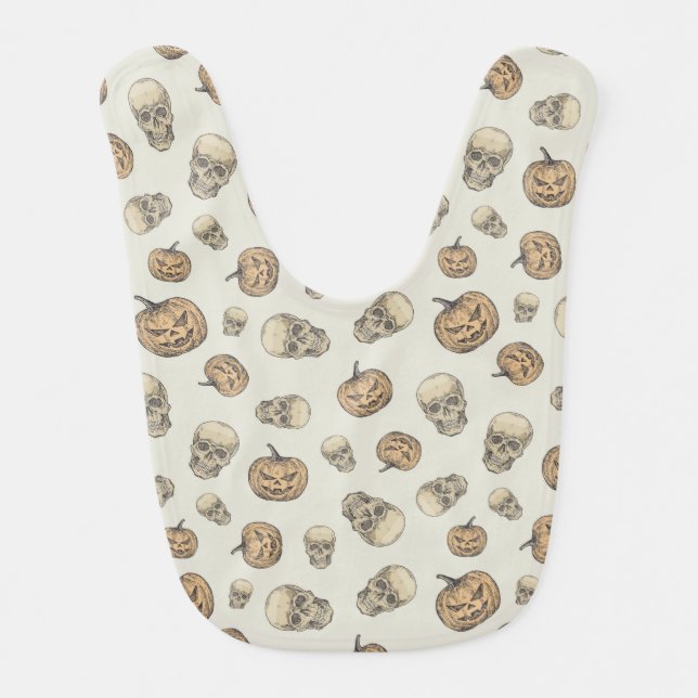Skulls and Pumpkins Halloween Pattern Baby Bib (Front)