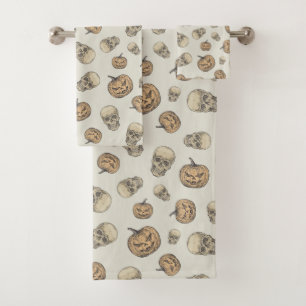 Skulls and Pumpkins Halloween Pattern Bath Towel Set