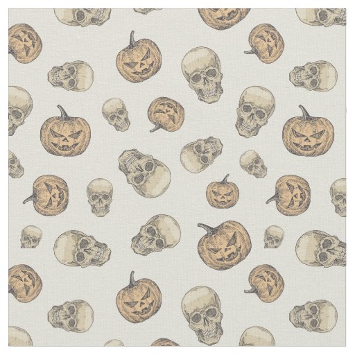Skulls and Pumpkins Halloween Pattern Fabric