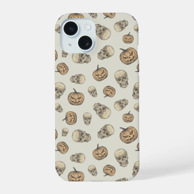 Skulls and Pumpkins Halloween Pattern Iphone Case (Back)
