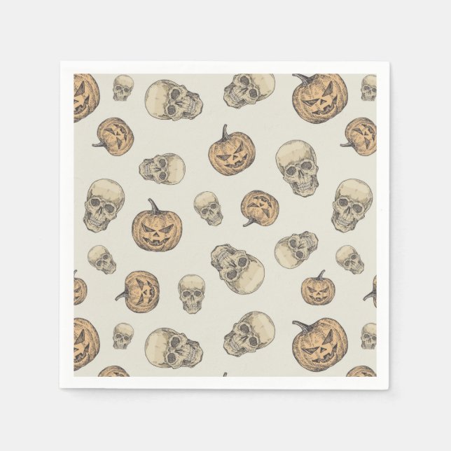 Skulls and Pumpkins Halloween Pattern Napkins (Front)
